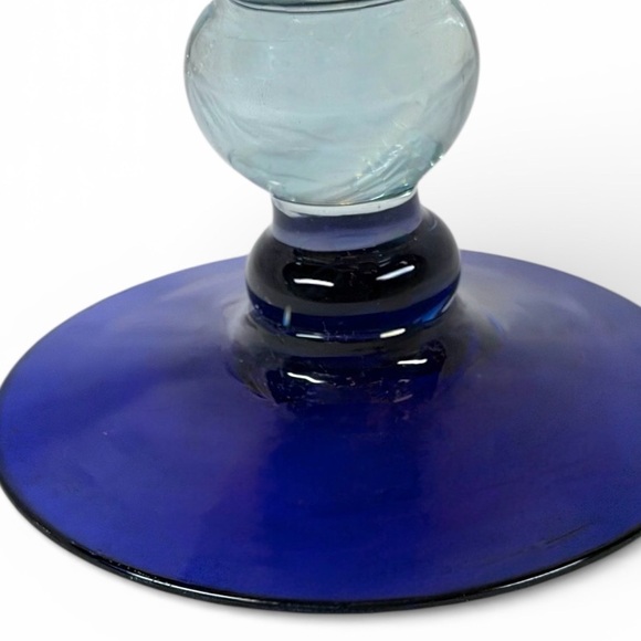 Vintage Cobalt Blue Rim Glass Goblets Set of 2 Hand Blown Glass Elegant Barware - Picture 5 of 9